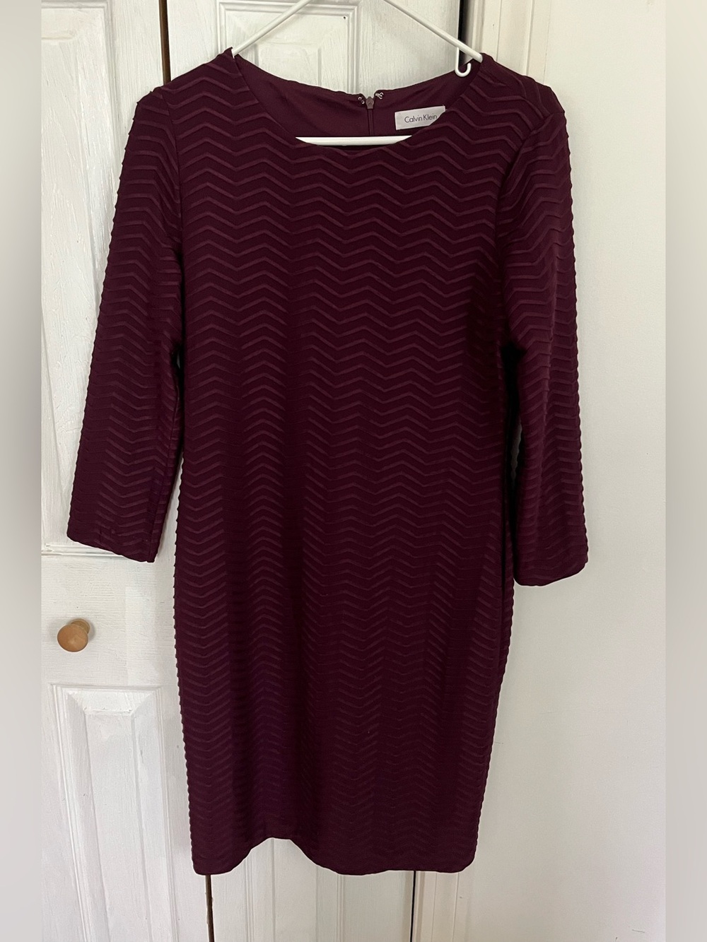 Calvin Klein Wine Chevron Long-Sleeve Sheath Dress
